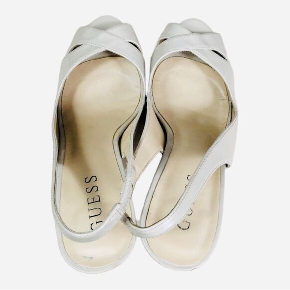 Guess Neutral Nude Cream Patent Peep Toe Heels - Picture 3 of 6